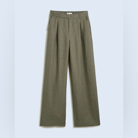 NWOT Madewell The Harlow Wide Leg Olive Green Pant in 100% Linen Size 00 - Picture 6 of 14